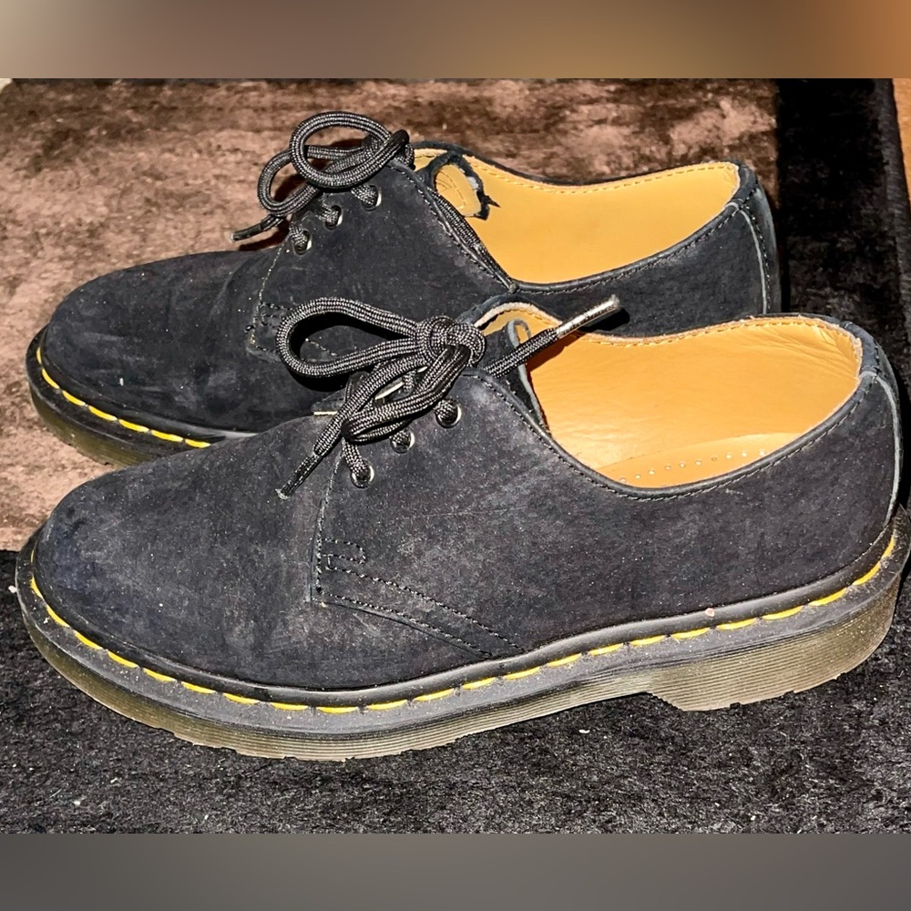 Dr. Marten black suede Oxfords.